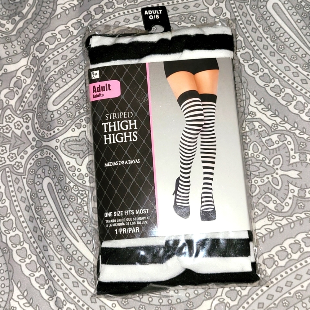 Stripped thigh high stockings